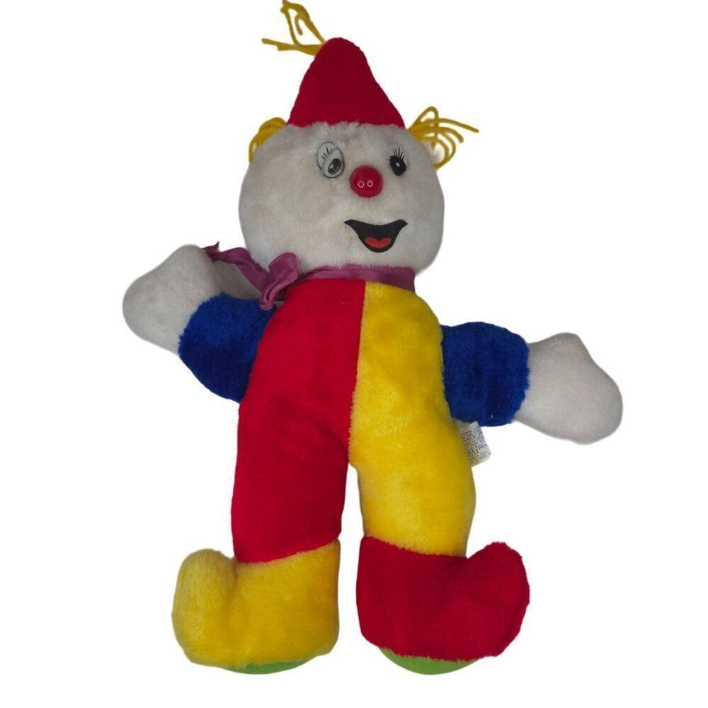 Vintage 80s Plush Clown Doll 13" Stuffed Toy Creepy